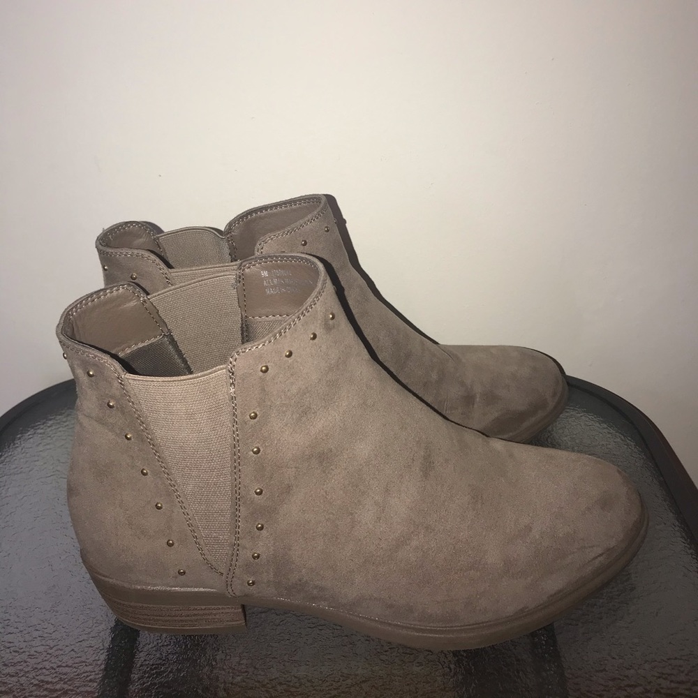 tan slip on booties